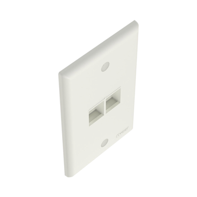 Placa de Pared Vertical, Salida Para 2 Puertos Keystone, Color Blanco Mate