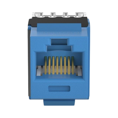 Conector Jack Estilo 110 (de Impacto), Tipo Keystone, Categoría 6A, de 8 posiciones y 8 cables, Color Azul