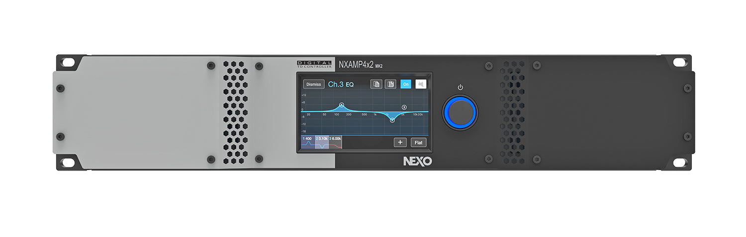 NEXO NXAMP4X2MK2 Amplificador con DSP de audio profesional, salida de 4 canales de 2500W a 2 ohms, procesamiento avanzado de señal de cuatro canales de amplificación Clase D de última generación