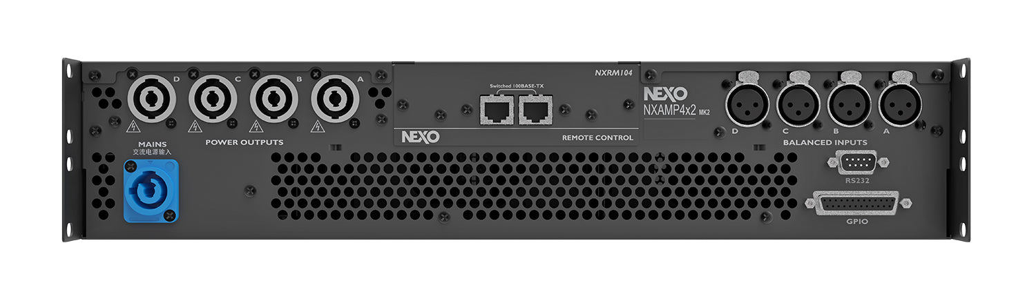 NEXO NXAMP4X2MK2 Amplificador con DSP de audio profesional, salida de 4 canales de 2500W a 2 ohms, procesamiento avanzado de señal de cuatro canales de amplificación Clase D de última generación