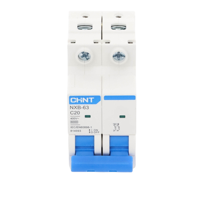 Pastilla para Riel Din, 2 Polos, 20 Amp, Vca:110/415v, 6kA, Catálogo: NXB632PC20, Serie: NXB-63.