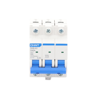 Pastilla para Riel Din, 3 Polos, 40 Amp, Vca:110/415v, 6kA, Catálogo: NXB633PD40, Serie: NXB-63.