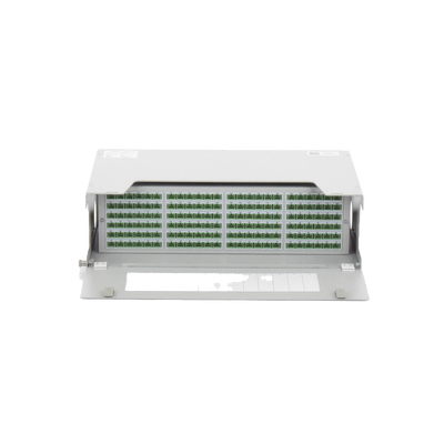 Distribuidor de Fibra Óptica para 144 empalmes, con 144 acopladores SC/APC y 144 pigtails, 19", 5 UR