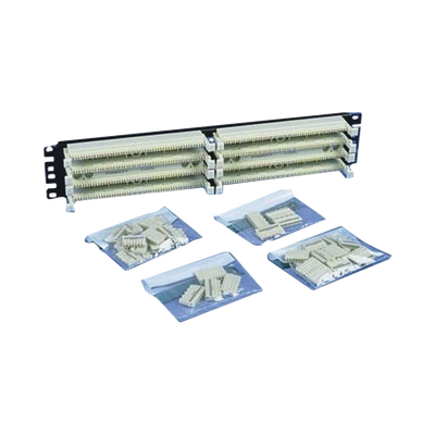 Kit Panel de Conexión con 2 Bases de 100 pares, Categoría 5e, Incluye 40 Bloques de Conexión de 5 Pares y Etiquetas, 19in, 2 UR
