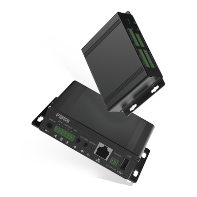 Gateway para Voceo IP/SIP,  Entrada de audio (3.5mm), salida de amplificador integrado de hasta 30W, puerto USB (reproducción de MP3),