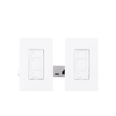 (Caseta Wireless) Kit Hub controlador, 2 atenuadores, 2 controles remotos, 2 base mesa y 2 tapas.