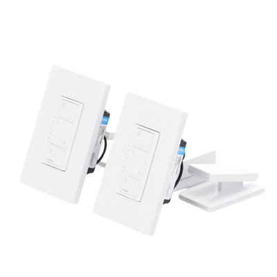 (Caseta Wireless) Kit Hub controlador, 2 atenuadores, 2 controles remotos, 2 base mesa y 2 tapas.