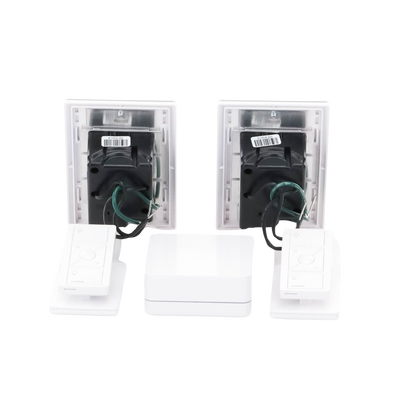 (Caseta Wireless) Kit Hub controlador, 2 atenuadores, 2 controles remotos, 2 base mesa y 2 tapas.