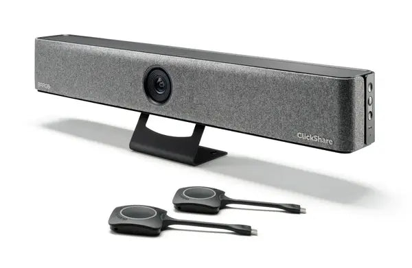 BARCO ClickShare Pro Bar Barra de vídeo para conferencias inalámbricas, Audio estéreo nítido y de alta calidad Cámara 4K avanzada impulsada por IA, con 2 botones