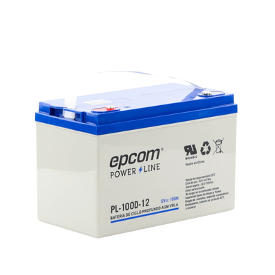 Acumulador EPCOM 12V, 100Ah Tecnología VRLA AGM Ciclo Profundo para Aplicaciones Fotovoltaicas terminales tipo M6 ( HEX )