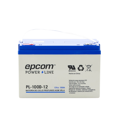 Acumulador EPCOM 12V, 100Ah Tecnología VRLA AGM Ciclo Profundo para Aplicaciones Fotovoltaicas terminales tipo M6 ( HEX )