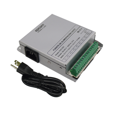 Fuente de Poder Metálica / Para 8 Cámaras / Ajustables a 12 o 13.5 o 15 Vcc / 8 Amperes / Instalación en Pared.