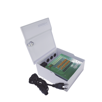 Fuente de poder profesional de 12 Vcc @ 16 A / para 16 cámaras / Con capacidad de batería de respaldo / Requiere batería / Voltaje de entrada de 96-264 Vca