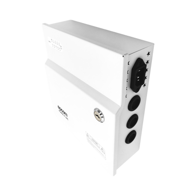 Fuente de Poder con ajuste de voltaje de 11- 15 Vcc / 10 A / 9 Salidas / Capacidad de Batería de Respaldo / Requiere Batería / Voltaje de Entrada 96-264 Vca