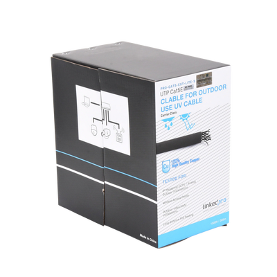 Bobina de cable de 305 m, Cat5e, color negro, sin blindar, para aplicaciones de videovigilancia, redes de datos. Uso en intemperie