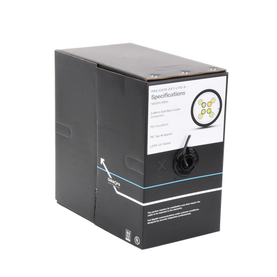 Bobina de cable de 305 m, Cat5e, color negro, sin blindar, para aplicaciones de videovigilancia, redes de datos. Uso en intemperie