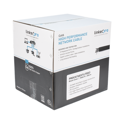 Bobina de Cable UTP 305 m, Cat6 Con DOBLE FORRO, para Exterior, CLIMAS EXTREMOS, Color Negro