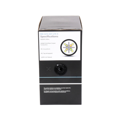 Bobina de cable 305 Metros Cat6, 24 AWG, Climas EXTREMOS, Color negro, sin blindar, para intemperie