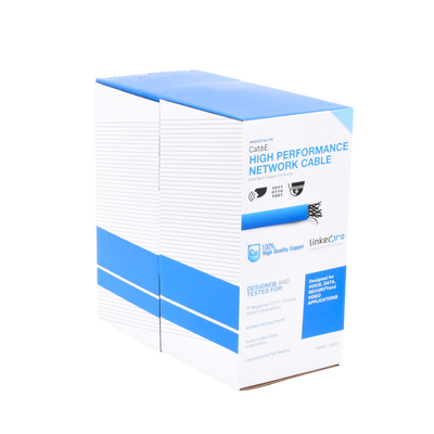 Bobina de cable de 305 metros Cat6, CM, 24 AWG, Alto Rendimiento, ETL, UL, color azul, super flexible, para aplicaciones de videovigilancia, video HD, y redes de datos. Uso interior