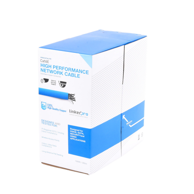 Bobina de cable de 305 metros Cat6, CM, 24 AWG, Alto Rendimiento, ETL, UL, color azul, super flexible, para aplicaciones de videovigilancia, video HD, y redes de datos. Uso interior