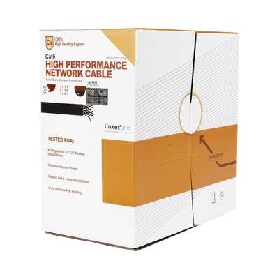 Bobina de cable de 152.5 Metros Cat6+ CALIBRE 23 ALTO DESEMPEÑO, super flexible, UL, color Azúl, para aplicaciones de video vigilancia, HD, y redes de datos. Uso interior.