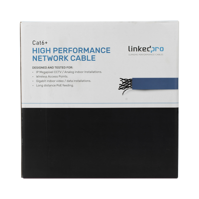 Bobina de cable de 305 metros Cat6+ Blindado F/UTP, CM, CALIBRE 23 ALTO RENDIMIENTO, ETL,UL, color azul, super flexible, para aplicaciones de video vigilancia, video HD, y redes de datos. Uso interior.