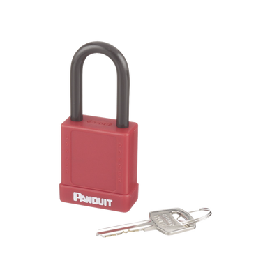 Candado de Bloqueo LOTO de Seguridad Dieléctrico, Con Llave Única, Diámetro de 6.5 mm, Color Rojo