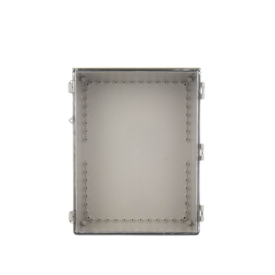 Gabinete Plástico ABS, Puerta Transparente, Uso en Intemperie (350 x 460 x 160 mm) Cierre por Broches Inoxidables y Permite Cerrado con Candado y Llave (Perno 5mm) No Incluido