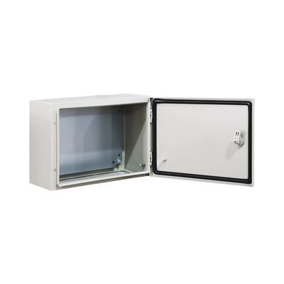 Gabinete de Acero IP66 Uso en Intemperie (400 x 300 x 300 mm) con Placa Trasera Interior Metálica y Compuerta Inferior Atornillable (Incluye Chapa y Llave T). Ideal para Centros de Carga y Tableros de Control.
