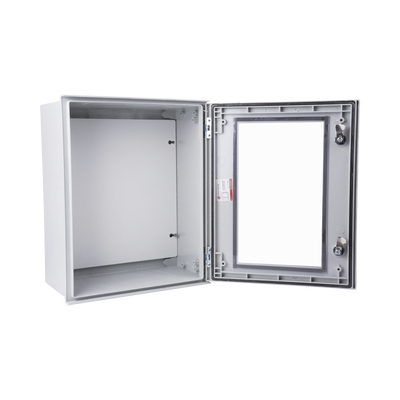 Gabinete de Poliéster IP65 Puerta Transparente, Uso en Intemperie (400 x 500 x 200 mm) con Placa Trasera Interior de Plástico (Incluye Chapa y Llave).