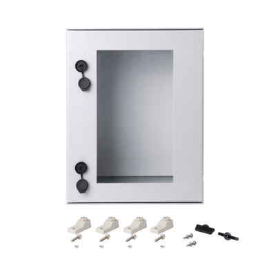 Gabinete de Poliéster IP65 Puerta Transparente, Uso en Intemperie (400 x 500 x 200 mm) con Placa Trasera Interior de Plástico (Incluye Chapa y Llave).