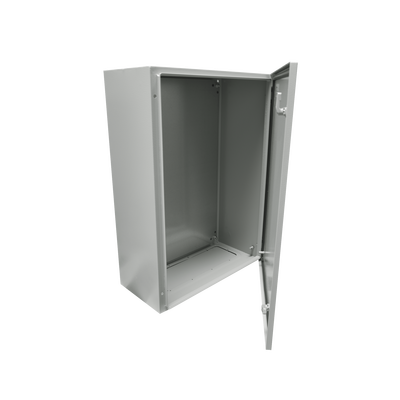 Gabinete de Acero IP66 Uso en Intemperie (500 x 700 x 250 mm) con Placa Trasera Interior Metálica y Compuerta Inferior Atornillable (Incluye Chapa y Llave T).