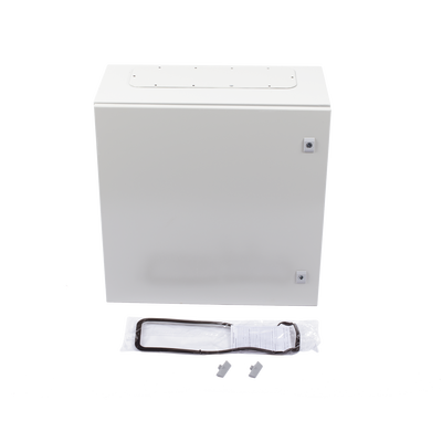 Gabinete de Acero IP66 Uso en Intemperie (600 x 600 x 300 mm) con Placa Trasera Interior Metálica y Compuerta Inferior Atornillable (Incluye Chapa y Llave T).