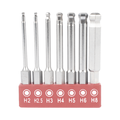 Juego de 7 Puntas Hexagonales / Allen, Milimétricas con Cabeza Redonda  para Destornillador de entrada Hexagonal de 1/4"