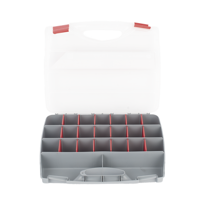 Caja Organizadora con 21 Divisiones Fabricada en Plástico de Alta Resistencia de 38x31x7 cm.