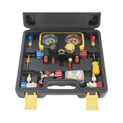 Manómetro de 4 vías con Accesorios para Gas refrigerante  R410A/ R32/ R134A/R22
