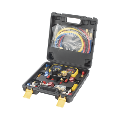 Manómetro de 4 vías con Accesorios para Gas refrigerante  R410A/ R32/ R134A/R22