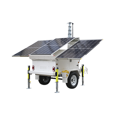 Traila / Remolque con Mástil Retráctil de 7.5 m. para Videovigilancia o Iluminación, con Bases para Instalar Paneles Solares y Baterías (No incluidos)