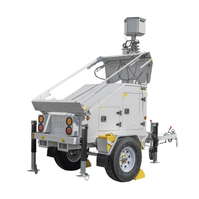 Traila / Remolque con Mástil Retráctil de 7.5 m. para Videovigilancia o Iluminación, con Bases para Instalar Paneles Solares y Baterías (No incluidos)