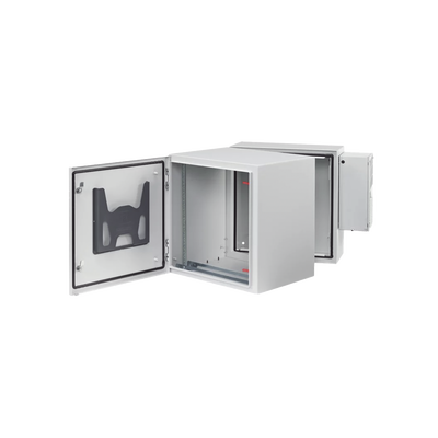 Gabinete Industrial ProTek de Puerta Sólida, Con Aire Acondicionado de 2000 BTU, Protección NEMA Tipo 4/12; IP66; IK10, Abatible, Fabricado en Acero, 12 UR, Color Gris Claro