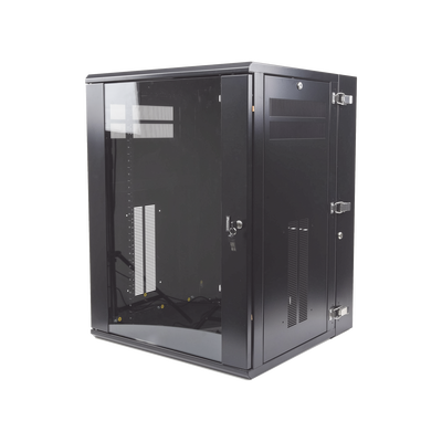 Gabinete PanZone de Montaje en Pared, de 19in, Puerta con Ventana de Seguridad, 18 UR, 635mm de Profundidad, Color Negro