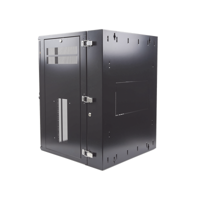 Gabinete PanZone de Montaje en Pared, de 19in, Puerta con Ventana de Seguridad, 18 UR, 635mm de Profundidad, Color Negro