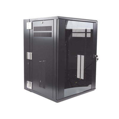Gabinete PanZone de Montaje en Pared, de 19in, Puerta con Ventana de Seguridad, 18 UR, 635mm de Profundidad, Color Negro
