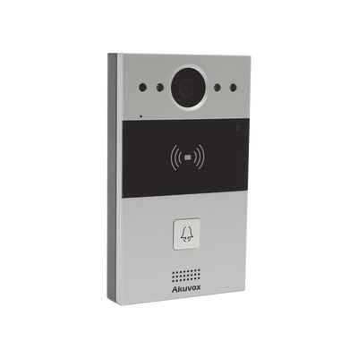 Videoportero de 1 Botón / Lector de Tarjetas MIFARE y PROX EM / Notificación a APP / 100% en la Nube / Notificación por Llamada Telefónica / SIP / ONVIF / IP65 / Cámara 2MP / Panel de Aluminio / Control de 2 Puertas