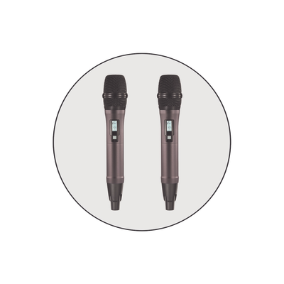 Kit de Microfonía inalámbrico | 2 Micrófonos de mano | Receptor UHF | Pantalla LCD | 200 Canales | Gran cobertura
