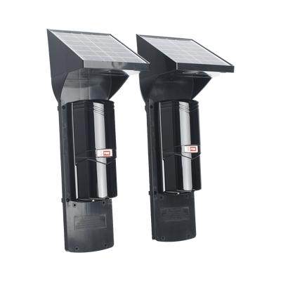 Detector fotoelectrico con celda solar ; DE 2 RAYOS; alcance exterior 60 m / interior 120 m, 4 frecuencias / Para ambientes donde no hay electricidad