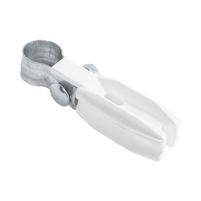 Aislador de paso o esquina de color BLANCO con abrazadera incluida de 1 Pulgada para uso en poste cerco eléctrico