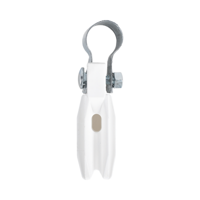 Aislador de paso o esquina de color BLANCO con abrazadera incluida de 1 Pulgada para uso en poste cerco eléctrico