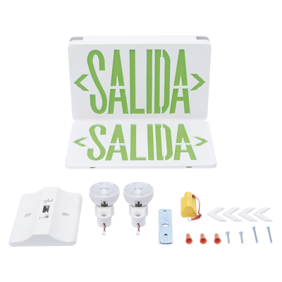 Letrero de Emergencia LED DUAL de SALIDA con Luz de Emergencia/Montaje Universal (pared, lateral o Techo)/Batería de Respaldo Incluida