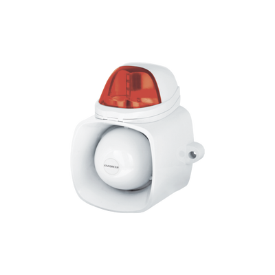 Sirena / Luz Estroboscópica Autónoma / Color Rojo  4 en 1 / IP65 / Uso Interior y Exterior / 12 Vcd / Múltiples Tipos de Notificación / Estroboscópica, de Sirena o de Audio /